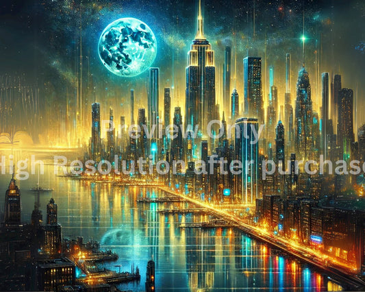 New York Moonlight Memory – Digital Print | Instant Download